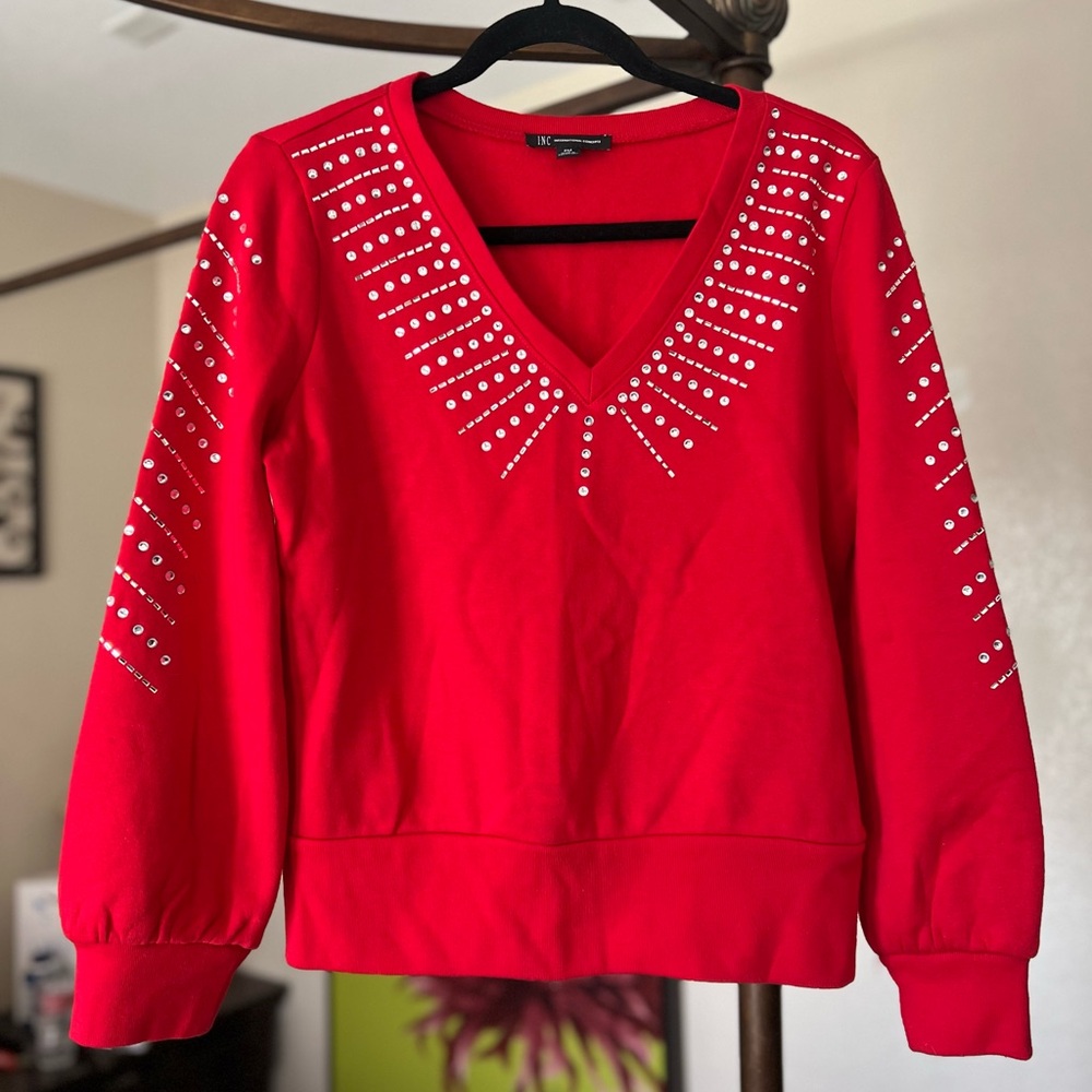INC International Concepts V-Neck Rhinestone Embellished Sweater